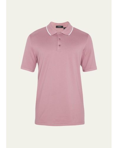 Theory Tipped Pique Polo Shirt - Pink