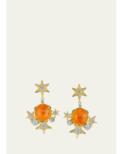 Anthony Lent 18k Yellow Gold Cabochon Star Drop Earrings With Mandarin Garnet And Diamonds - White