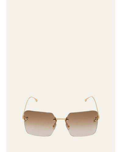 Fendi F Monogram Rimless Metal Butterfly Sunglasses - Natural