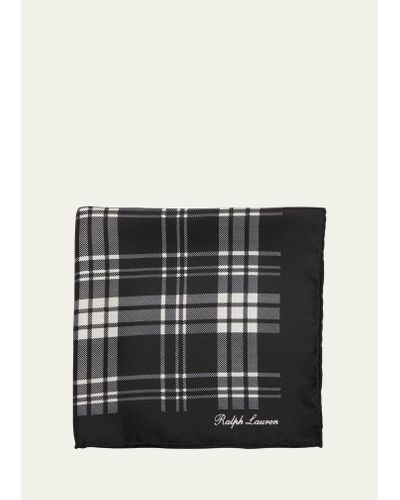 Ralph Lauren Plaid Silk Twill Pocket Square - Black
