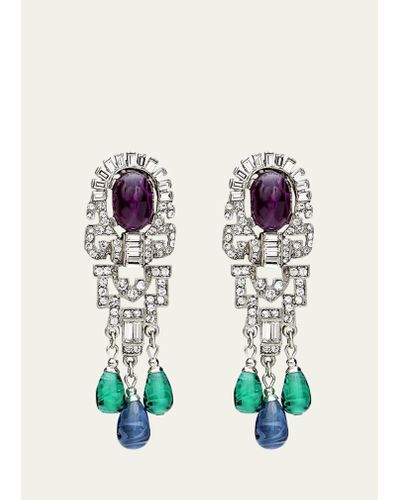 Ben-Amun Triple Dangle Crystal Earrings - Multicolor