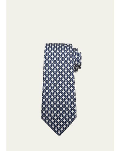 Kiton Silk Geometric-print Tie - Blue