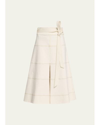 Tanya Taylor Hudson High-waist Belted Denim Midi Skirt - Natural