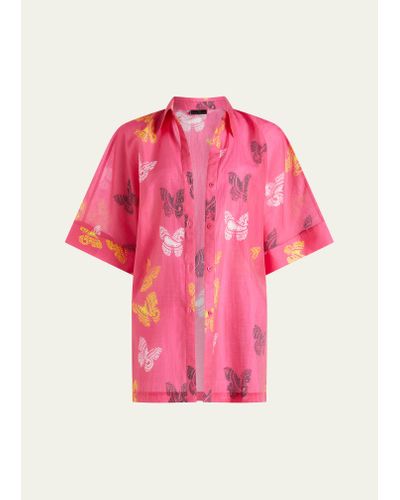 VALIMARE Sydney Sheer Butterfly Shirtdress - Pink