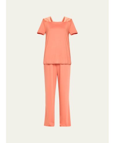Hanro Emma Short-sleeve Cotton Pajama Set - Orange