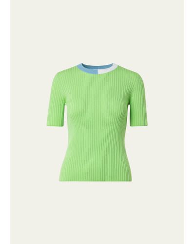 Akris Punto Colorblock Ribbed Knit Wool Top - Green