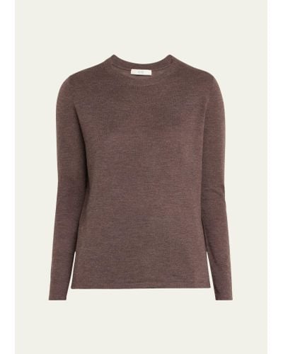 Co. Crewneck Fitted Cashmere Knit Sweater - Brown