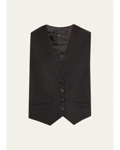 Nili Lotan Ismael Pinstripe Tailored Wool Vest - Black