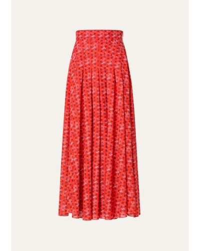 Akris Pleated Floral-print Cotton Voile Maxi Skirt - Red
