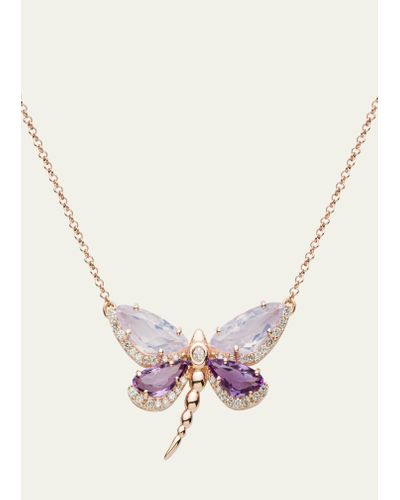 Daniella Kronfle Amethyst And Quartz Dragonfly Necklace With Diamonds - Natural