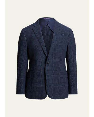 Ralph Lauren Purple Label Kent Hand-tailored Plaid Seersucker Suit - Blue