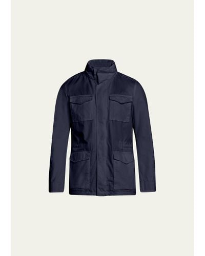 Herno Cotton Concealed-zip Safari Jacket - Blue