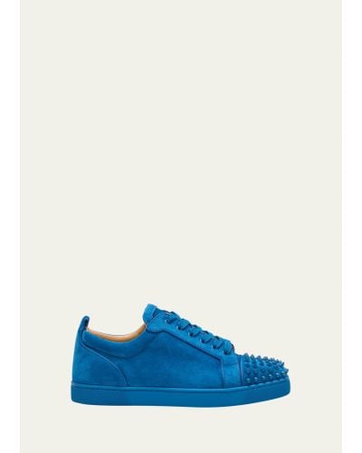 Christian Louboutin Louis Junior Suede Spiked Low-top Sneakers - Blue