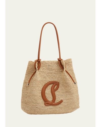 Christian Louboutin By My Side Beach Tote In Raffia With Leather Logo - Natural
