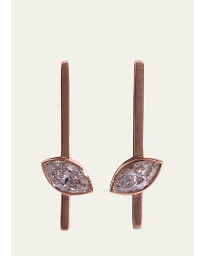 Bleecker and Prince Night Lilly 14k Rose Gold Marquise Diamond Bar Stud Earrings - White