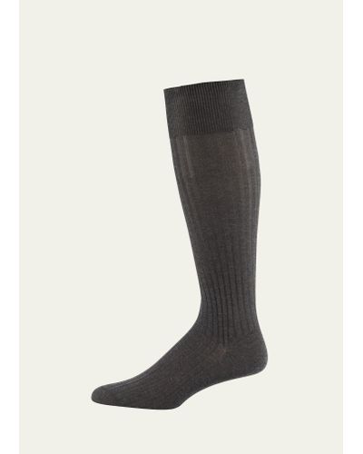 Pantherella Over-the-calf Ribbed Lisle Socks - Black