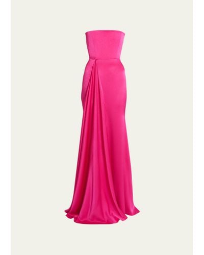 Alex Perry Satin Crepe Strapless Gathered Drape Gown - Pink