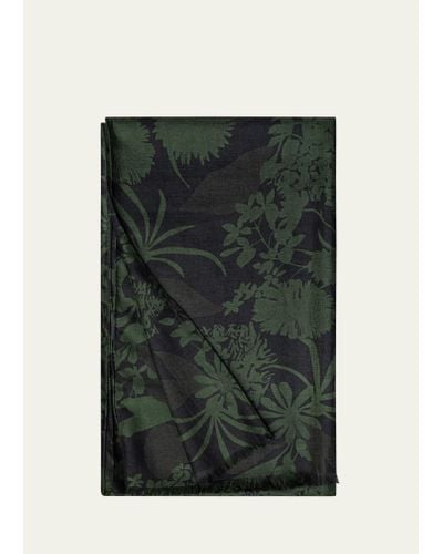 Akris Abraham Flower Printed Cashmere & Silk Scarf - Green