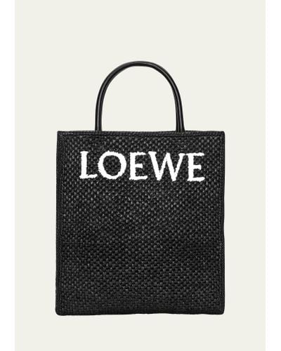 Loewe Standard A4 Logo Raffia Tote Bag - Black