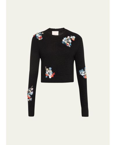 Cinq À Sept Evie Floral Sequined Crewneck Sweater - Black