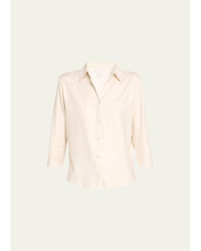 Majestic Filatures Metallic Button-front Shirt With Side Slits - Natural