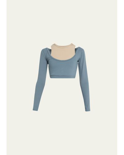 Live The Process Taurus Two-tone Long-sleeve Crop Top - Blue