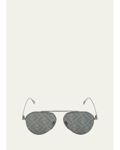 Fendi Monogram Lens Metal Aviator Sunglasses - Natural