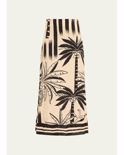 Johanna Ortiz Dusty Trail Palm Tree Print Midi Skirt - White