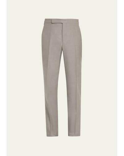 Ralph Lauren Worsted Flannel Flat-front Dress Pants - Gray