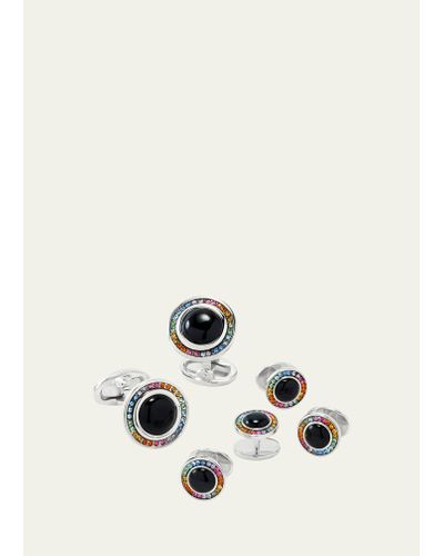 Jan Leslie Swarovski Crystals & Onyx Round Cufflink & Stud Set - Multicolor