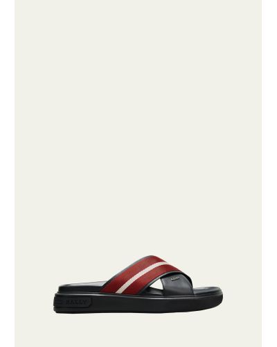 Bally Jaket Nylon Stripe Leather Slide Sandals - Multicolor