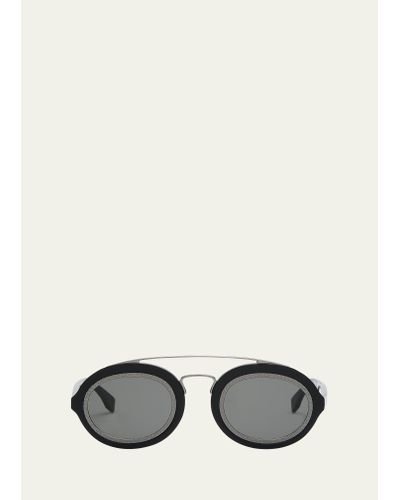 Fendi Acetate Double-bridge Oval Sunglasses - White