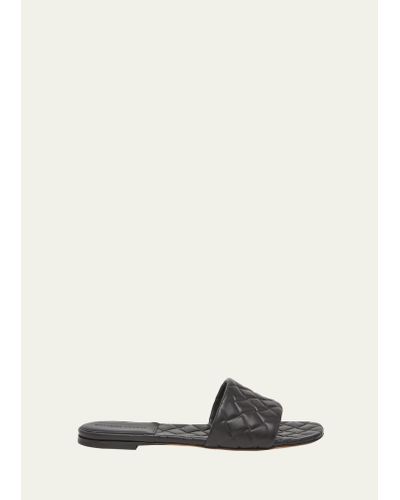 Bottega Veneta Quilted Leather Flat Slide Sandals - Black