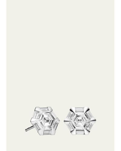 Paul Morelli Moderne Hexagonal Diamond Stud Earrings In 18k White Gold