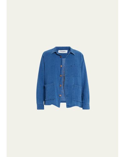 Corridor NYC Washed Cotton-linen Chore Jacket - Blue