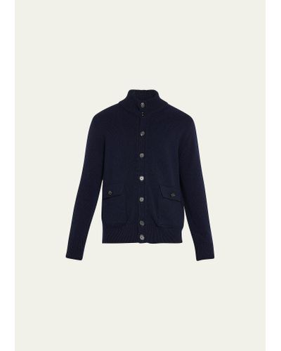 Bergdorf Goodman Cashmere Button-front Cardigan Sweater - Blue