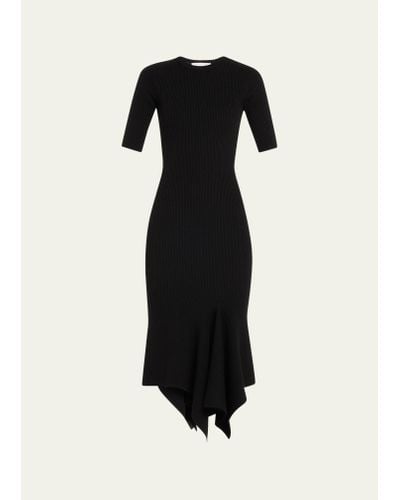 Michael Kors Draped Asymmetric Wool Midi Dress - Black