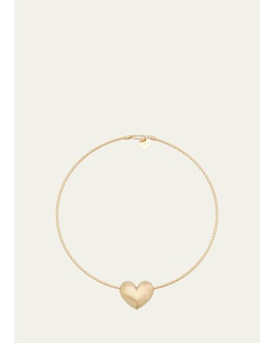 Lauren Rubinski 14k Gold Heart Necklace On Gold Cord - Natural