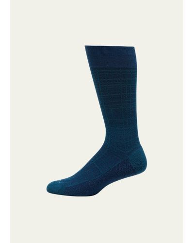 Marcoliani Tartan Check Mid-calf Socks - Blue