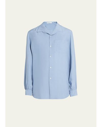 The Row Kiton Open-collar Silk Button-front Shirt - Blue