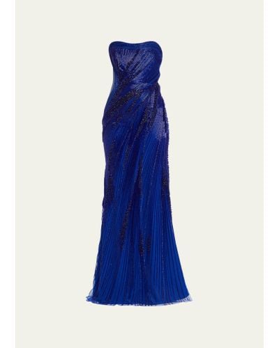 Gaurav Gupta The Lightening Embellished Strapless Gown - Blue
