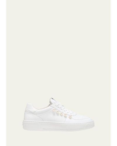 Stuart Weitzman Leather Pearly Stud Low-top Sneakers - Natural