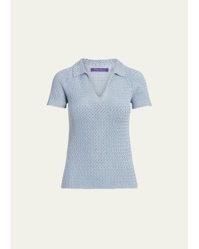 Ralph Lauren Collection Open-knit Johnny Collar Top - Blue