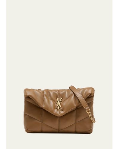 Saint Laurent Lou Puffer Toy Ysl Shoulder Bag In Quilted Leather - Natural