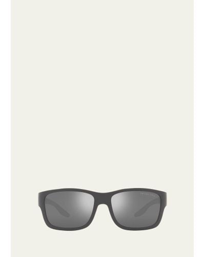 Prada Mirror Rectangle Logo Sunglasses - White