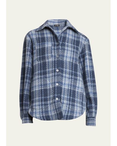 Kiton Plaid Button Down Wool Cashmere Overshirt - Blue