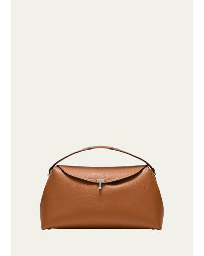 Totême T-lock Top Handle Bag In Pebble Grain Leather - Brown