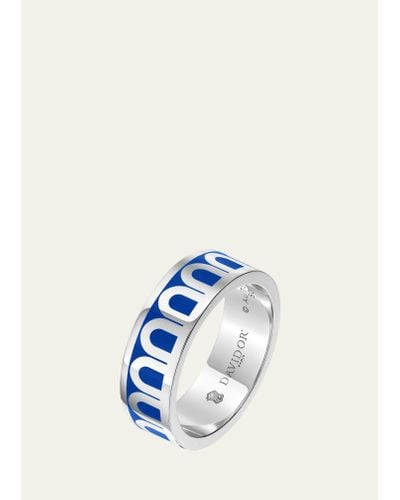 Davidor L'arc De Ring Mm In 18k White Gold With Riviera Lacquered Ceramic - Blue
