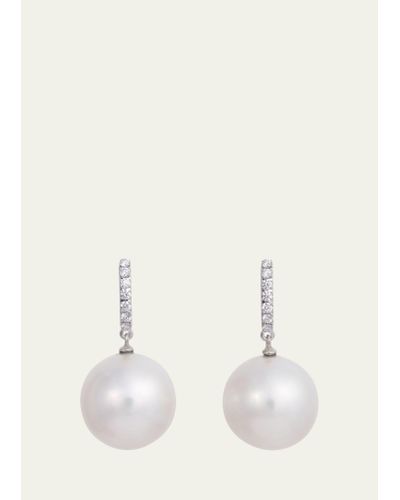 Sidney Garber 18k White Gold South Sea Pearl Drop Earrings With Diamonds - Natural