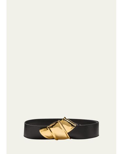 Brandon Maxwell Gold Knotted Leather Belt - White